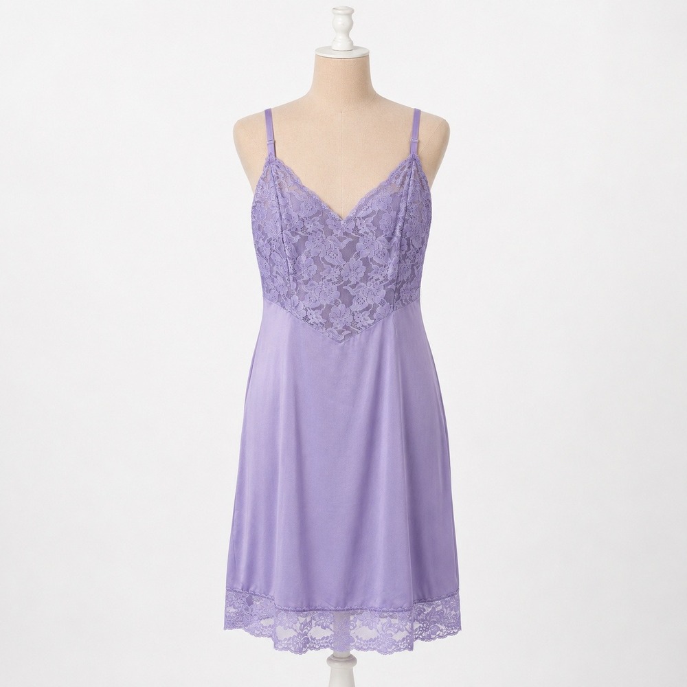 Floral‎ Fairy Lace Babydoll Slip Dress Size L Purple Romantic Midi Lingerie Sexy